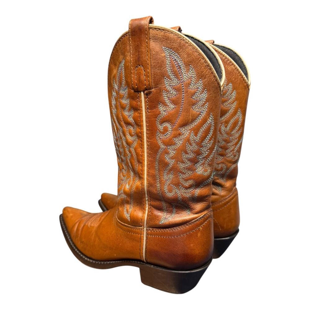 LAREDO Women's 8M Brown Leather Cowboy Pointed ToeBoots Turquoise Stitch Western - Picture 5 of 14